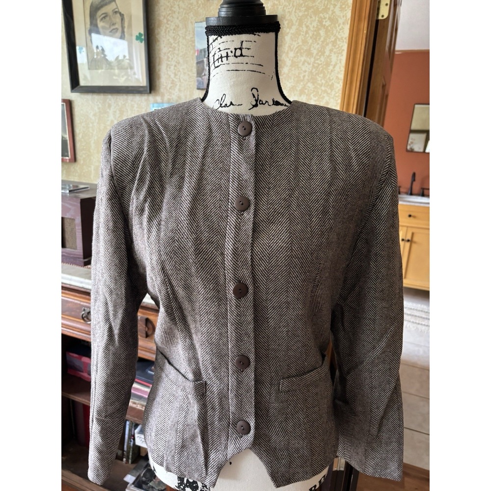 Albee Fitted Brown Tweed Look Blazer Jacket with Shoulder Pads Size 9/10